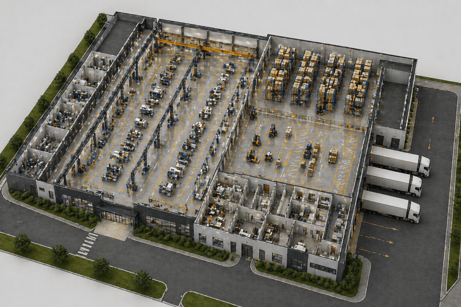 Shema industrijskega objekta z označenimi conami