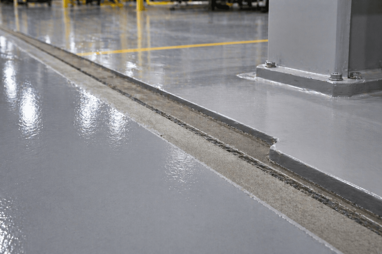 Detajl industrijskega talnega sistema in sanacije